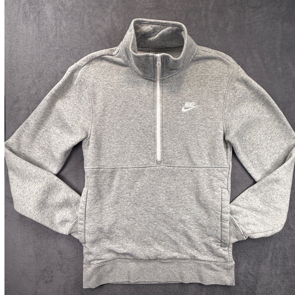 Nike Mens XS Gray 1/4 Zip Pullover Mock Neck Sweatshirt Embroidered Logo unisex